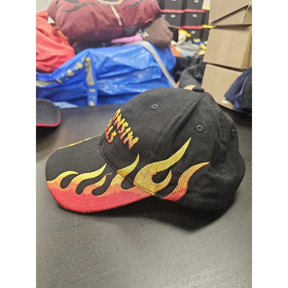Wisconsin Dells Hat Cap Strap Back Black Flame‎ Embroidered Hats One Size Mens
